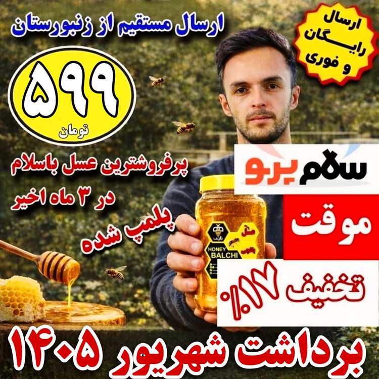 عسل کوهستان بالچی (1 کیلویی) 599 تومان با درب پُلُمپ ، ارسال رایگان و فوری ، خرید مستقیم از زنبوردار