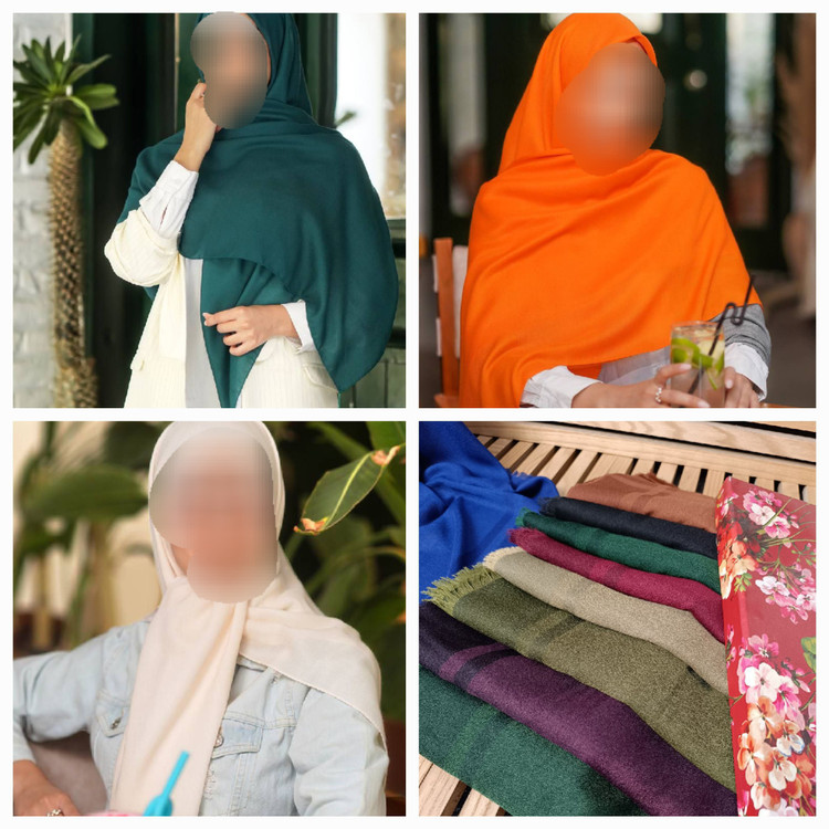 روسری نخی قواره بلند ساده دور دوخت منگوله دار (شامل هدیه)