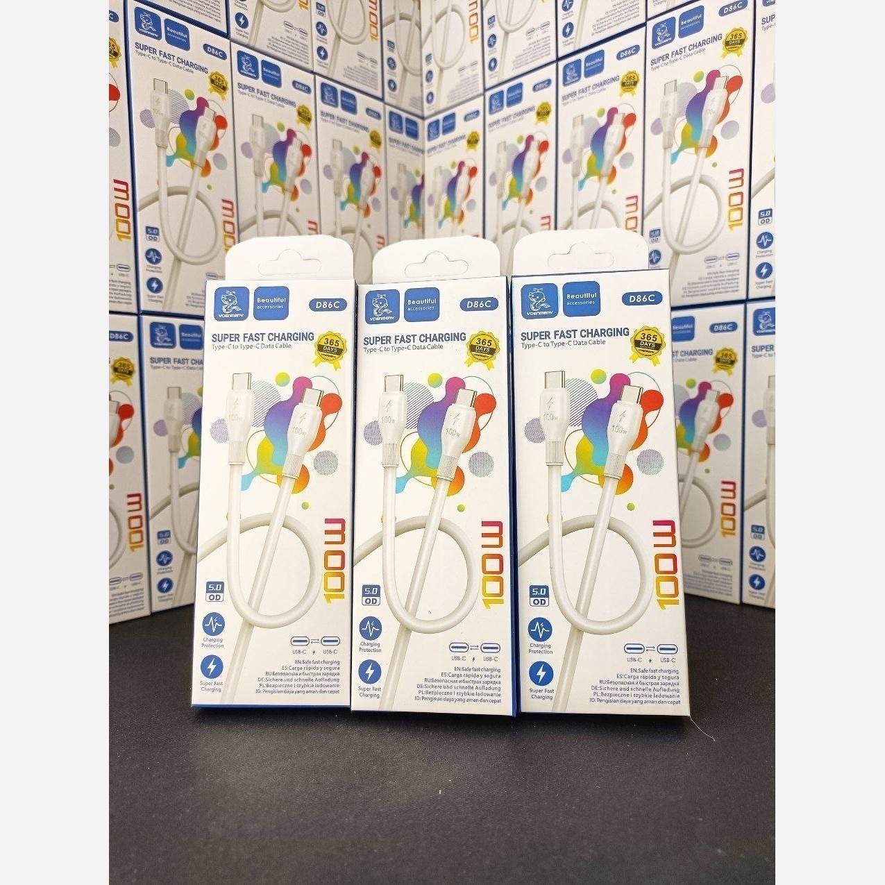 کابل شارژر دو سر تایپ سی ، سوپر فست شارژ با توان 100 وات مارک VDENMEN جنس کابل مسی ، بلندی یک متری ، ضخیم و بادوام