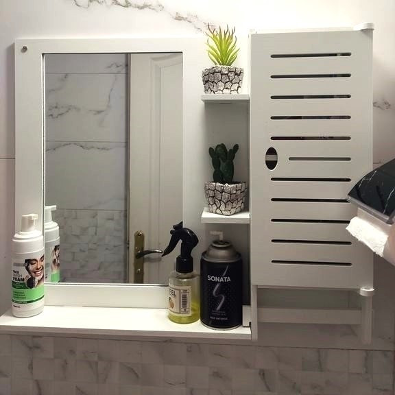 آینه باکس سرویس بهداشتی طرح خطی رنگ سفید