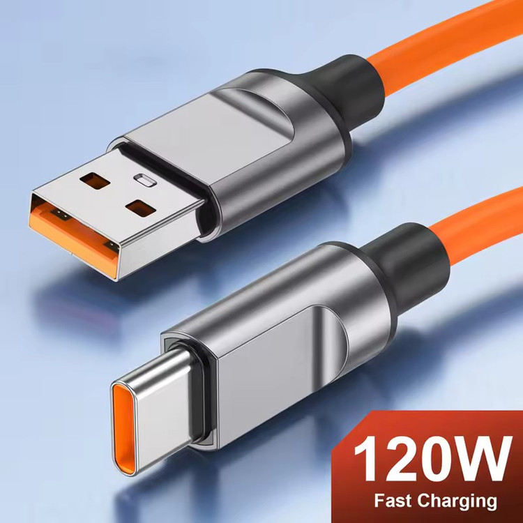 کابل شارژ فست شارژ تایپ سی (120 وات 6 آمپر) سر سوکت نارنجی،امکان انتقال اطلاعات،دارای روکش سیلیکونی،جنس اورجینال و اصلی