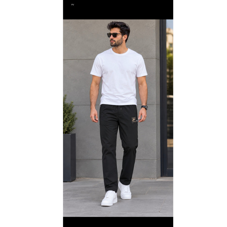 شلوار مردانه مشکی دمپا ساده دارای جیب زیپ دار سایز لارج تا پنج ایکس لارج