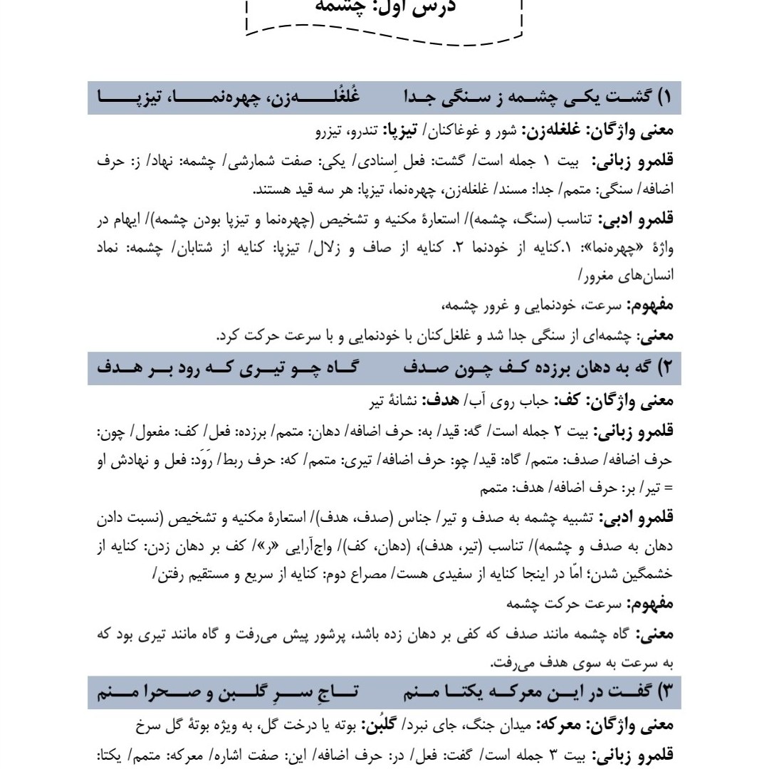 درسنامه فارسی دهم ستارگان درخشان