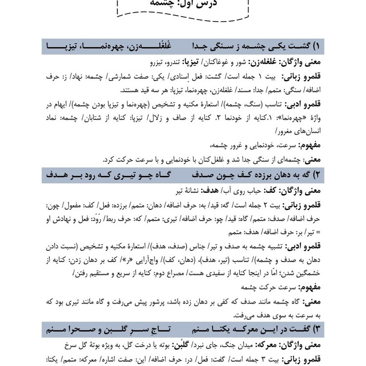 درسنامه فارسی دهم ستارگان درخشان