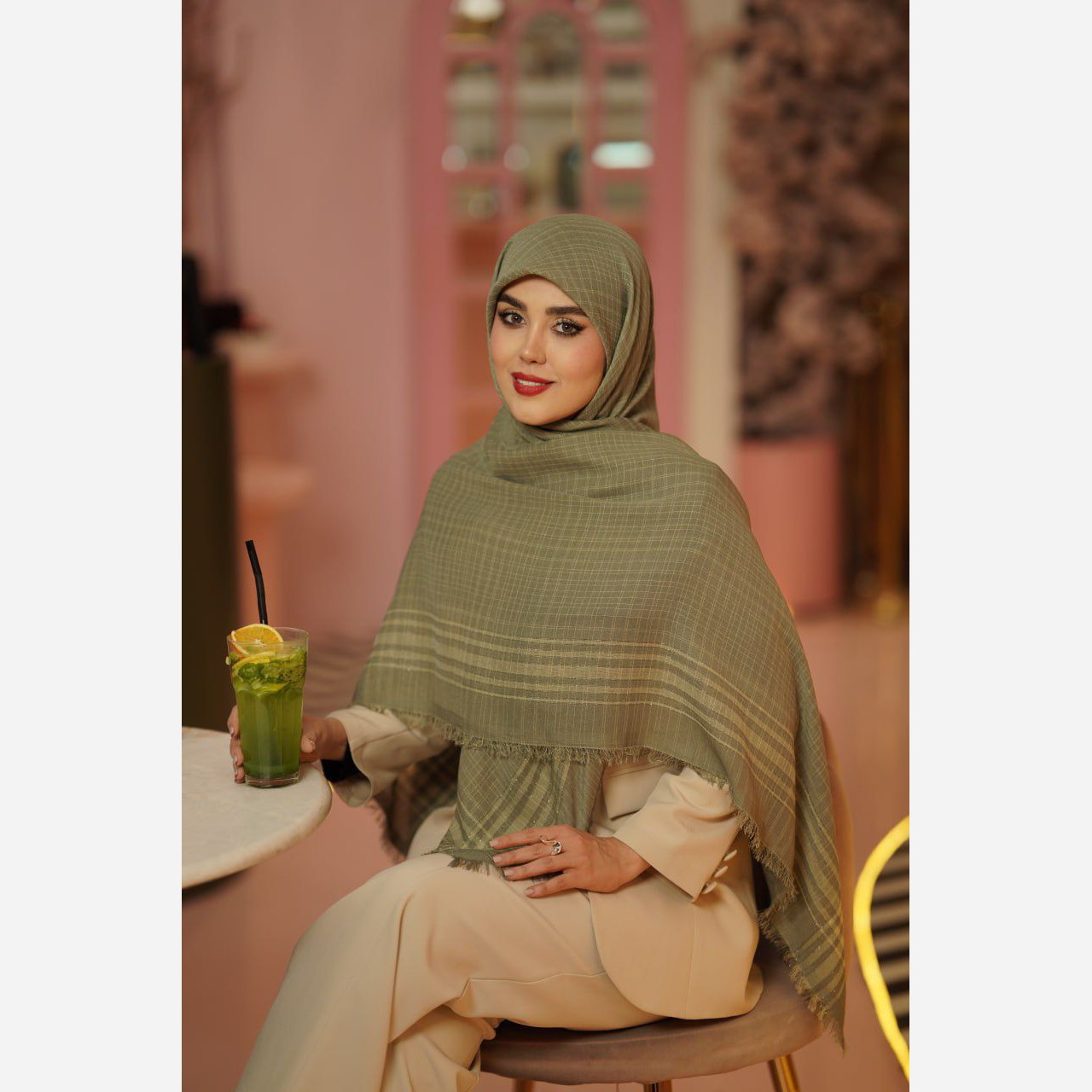 روسری نخی لینن قواره بلند لمه دار