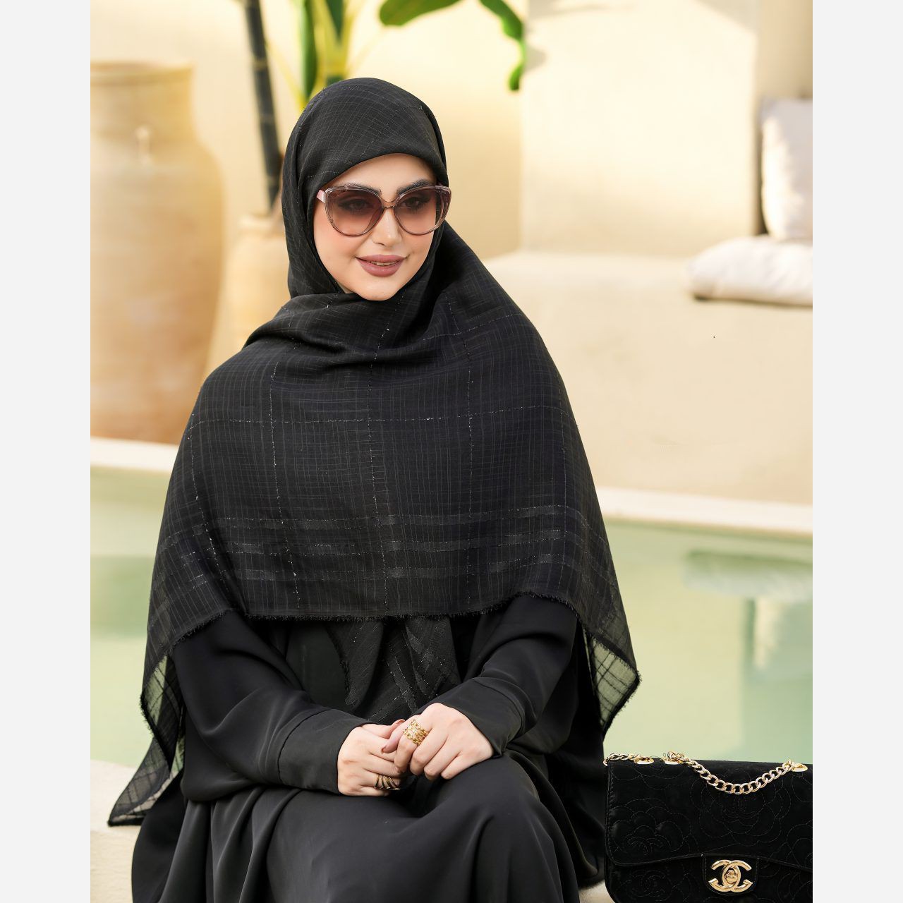 روسری نخی لینن قواره بلند لمه دار