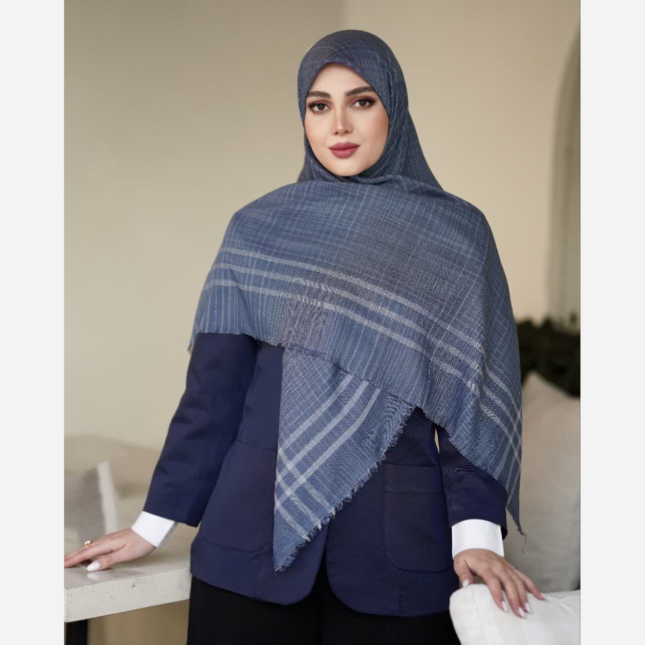 روسری نخی لینن قواره بلند لمه دار
