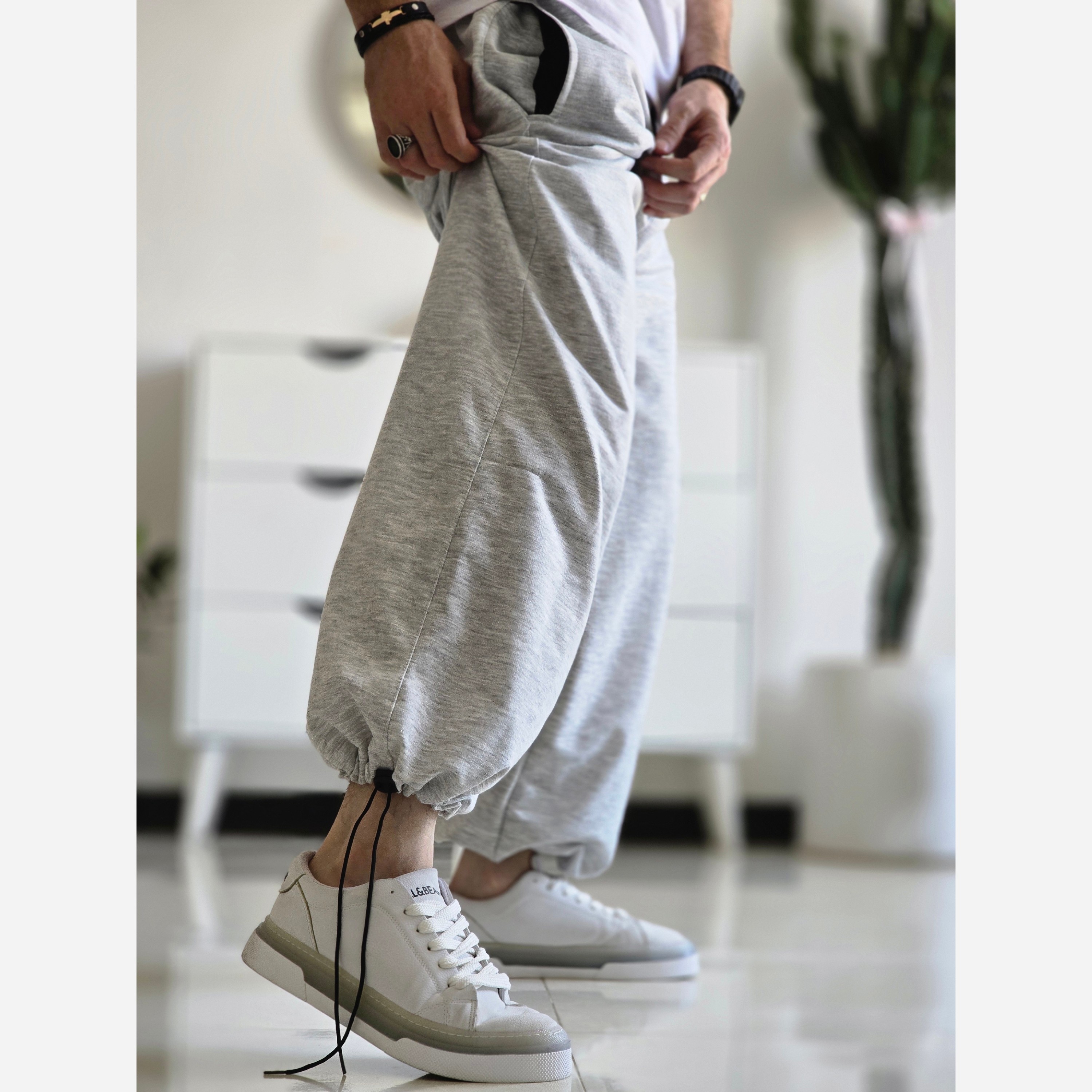 شلوار جاگر مردانه بگ گت دار پارچه ملانژ