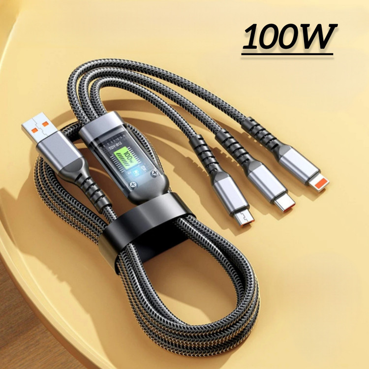 کابل شارژ سه کاره فست شارژ 100 وات TDA-218 به طول 1.2 متر/کابل تبدیل USB به تایپ سی،میکرو یو اس بی، لایتنینگ مدل TDA-218