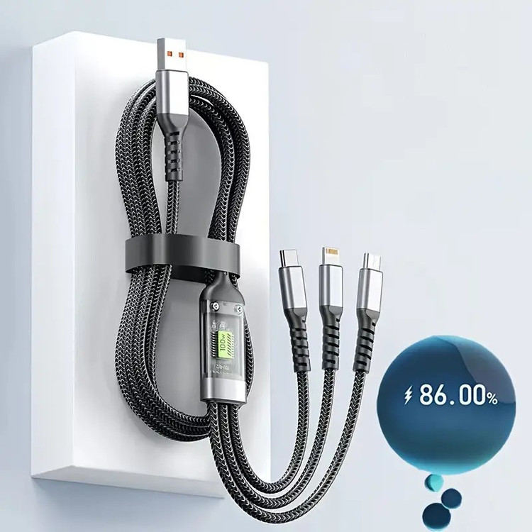 کابل شارژ سه کاره فست شارژ 100 وات TDA-218 به طول 1.2 متر/کابل تبدیل USB به تایپ سی،میکرو یو اس بی، لایتنینگ مدل TDA-218