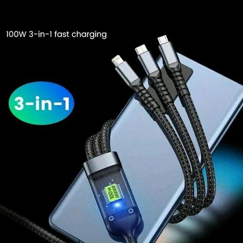کابل شارژ سه کاره فست شارژ 100 وات TDA-218 به طول 1.2 متر/کابل تبدیل USB به تایپ سی،میکرو یو اس بی، لایتنینگ مدل TDA-218