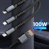 کابل شارژ سه کاره فست شارژ 100 وات TDA-218 به طول 1.2 متر/کابل تبدیل USB به تایپ سی،میکرو یو اس بی، لایتنینگ مدل TDA-218