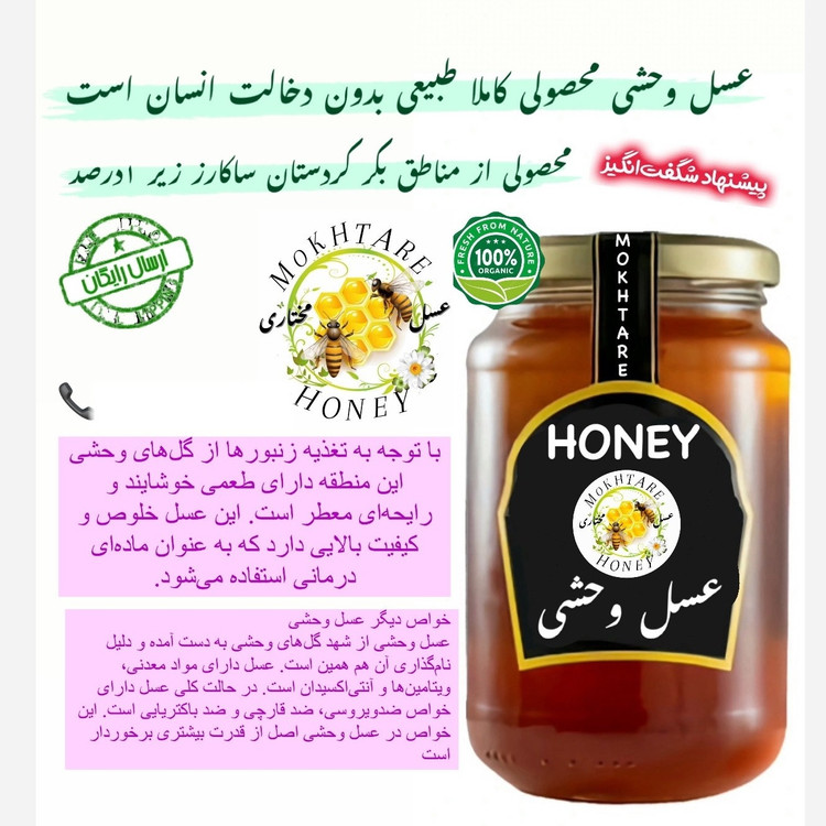 عسل وحشی ارگانیک خام 1کیلویی ساکارز نیم درصد(مستقیم از زنبوردار)ارسال رایگان