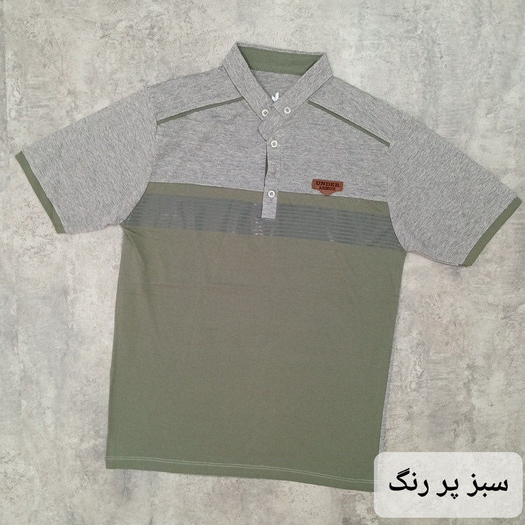 تیشرت مردانه یقه دار ملانژ پنبه قواره کوچک