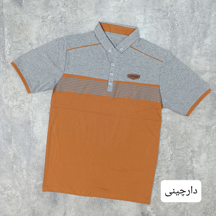 تیشرت مردانه یقه دار ملانژ پنبه قواره کوچک
