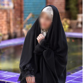 چادر مشکی عبا جده مدل ترنم * آستین تور دانتل و پاپیون * چادر عبایی عربی اصیل چادر مشکی مچ دار هدیه روز زن . لباس محرمی