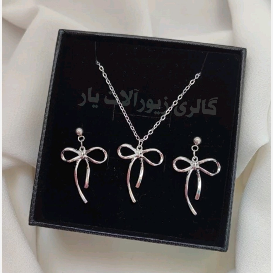 گردنبند پاپیون با زنجیر استیل (گوشواره پاپیون هم موجوده)