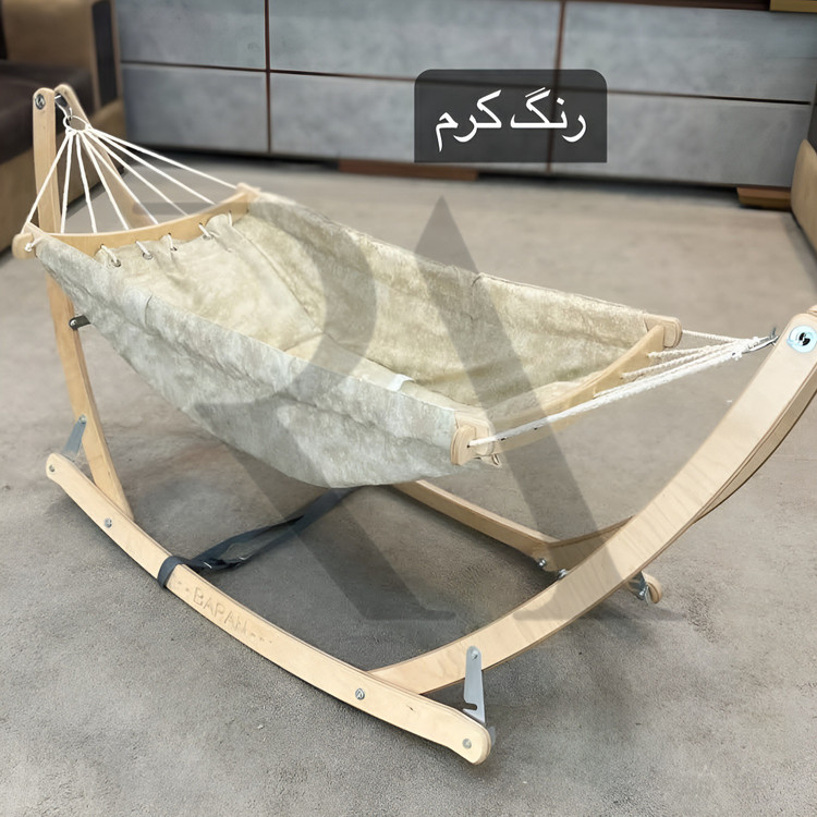 گهواره ننویی ستنی بانوج 8 طنابه با (قابلیت تنطیم شیب)ضد رفلاکس و کاور حمل(چوب 18 میل پلای وود روسی)