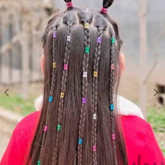 مهره مو رنگی وارداتی یک بسته 10 عددی در چهارطرح ستاره،قلب، گل، گرد.