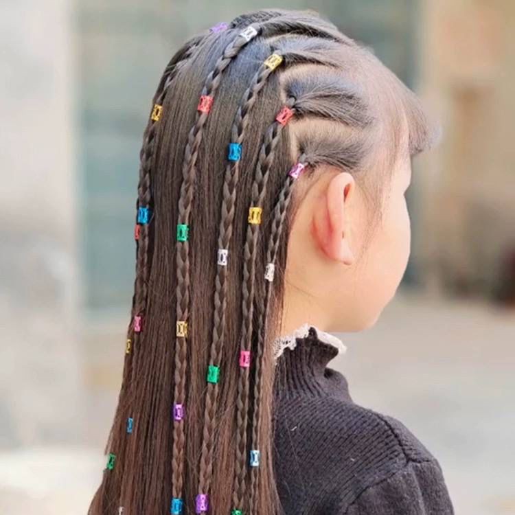 مهره مو رنگی وارداتی یک بسته 10 عددی در چهارطرح ستاره،قلب، گل، گرد.