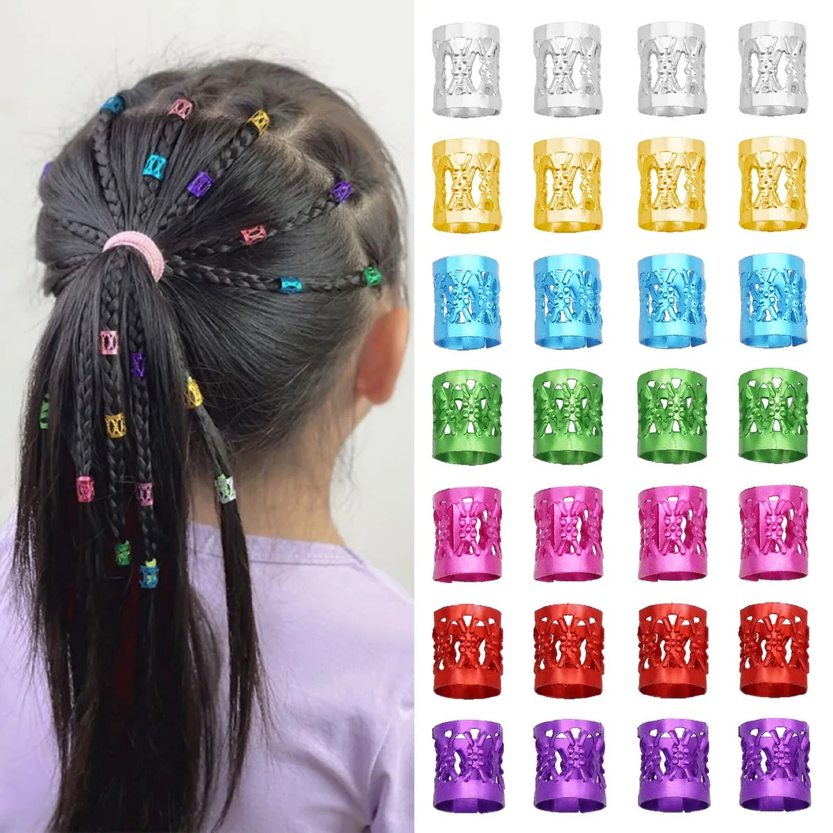 مهره مو رنگی وارداتی یک بسته 10 عددی در چهارطرح ستاره،قلب، گل، گرد.