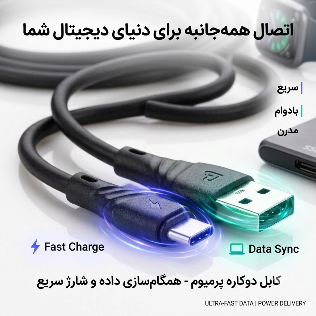 سیم شارژر تایپ سی type c پاورفست 1.2 متر ارسال رایگان