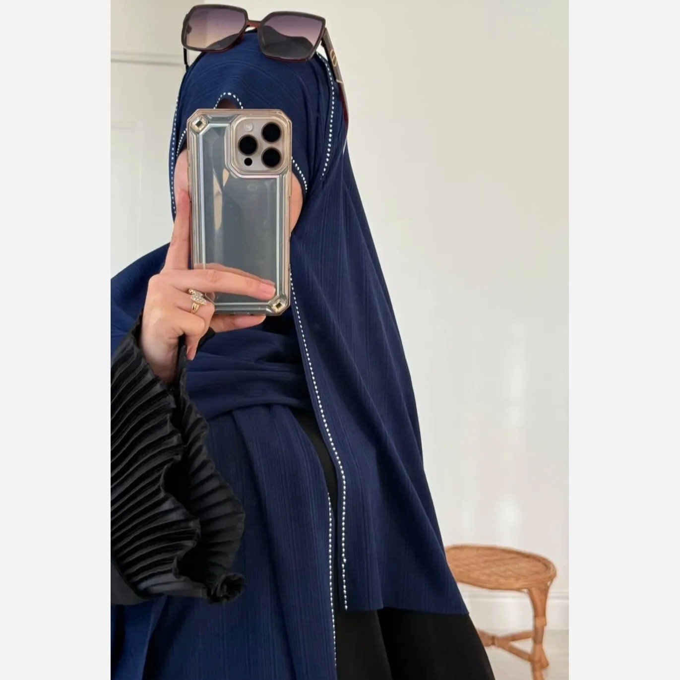 شال کشی کویتی نگین دار رنگ سرمه ای