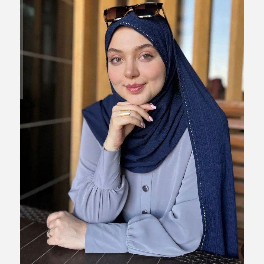 شال کشی کویتی نگین دار رنگ سرمه ای
