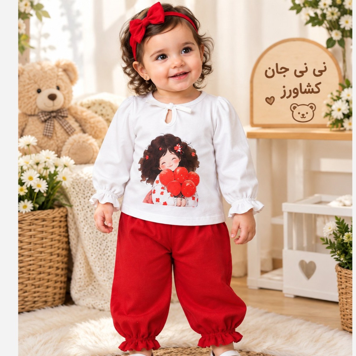 بلوز شلوار دخترانه. ست بلوزشلوار نوزادی 100 درصد پنبه(پرنسس قرمز)