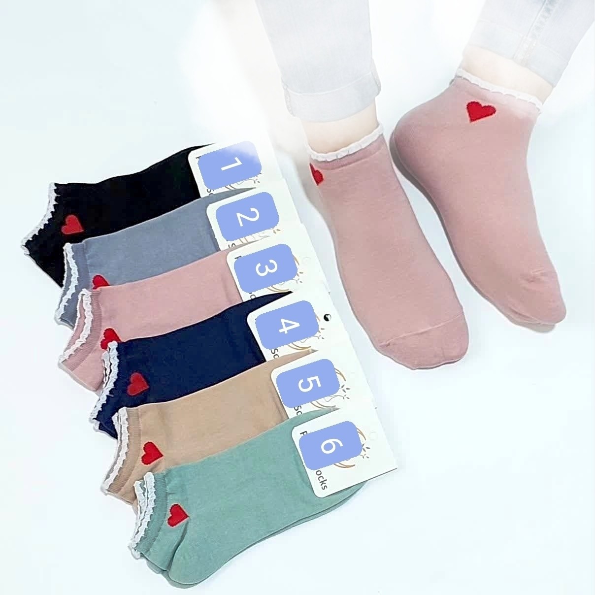 جوراب زنانه مچی لب دالبر با قلب قرمز