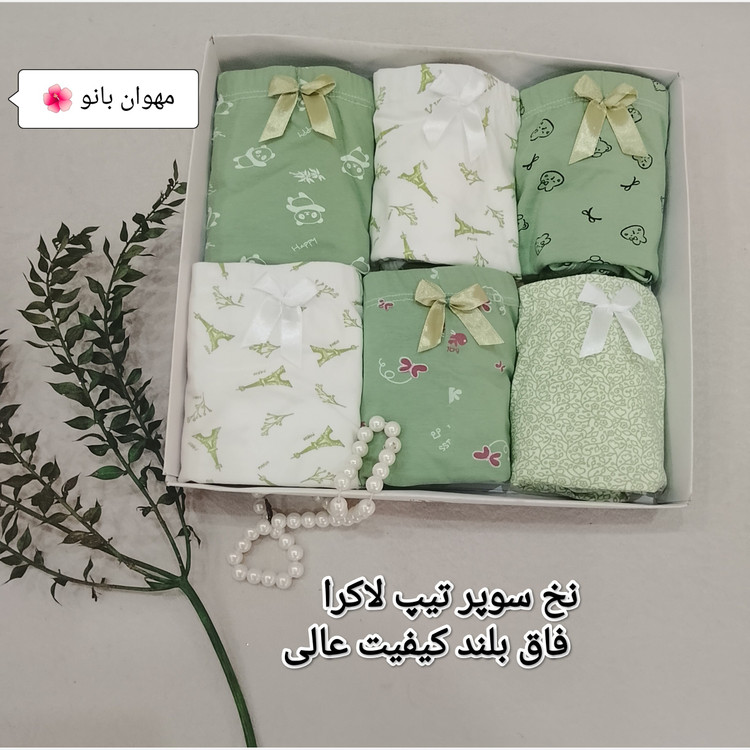 شورت زنانه پاپیونی فانتزی تم سبز نخ سوپر تیپ لاکرا سایز بندی مهوان بانو