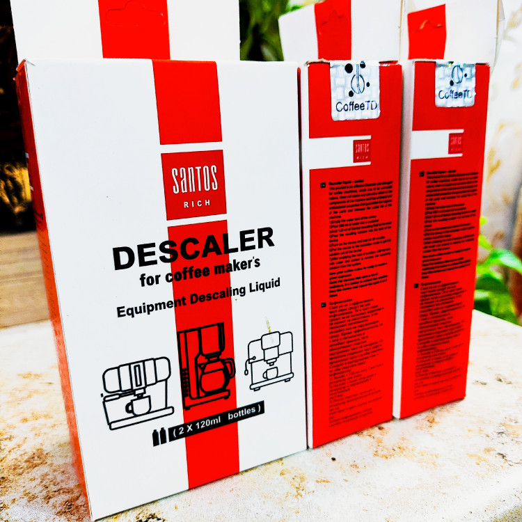 مایع رسوب زدا دستگاه اسپرسوساز سانتوس دو قلو،مایع جرم گیراسپرسوساز خانگی و نیمه صنعتی سانتوسsantos طرح جدید شرکتی