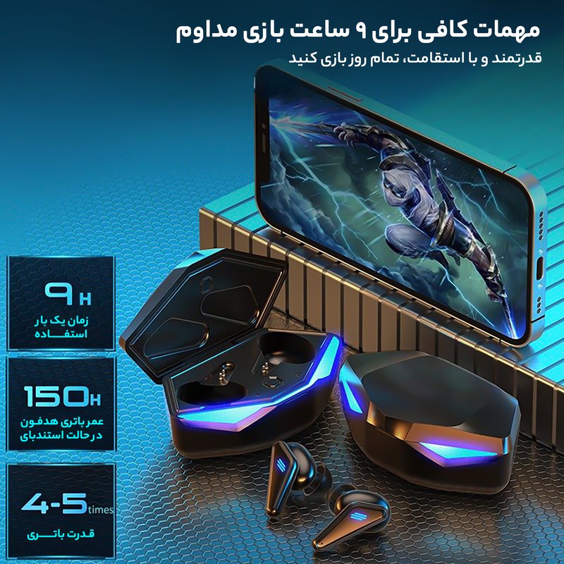 هدفون بلوتوثی مدل K55 با قابلیت حذف نویز (ANC)، درگاه شارژ USB Type-C، دارای کنترل لمسی روی گوشی ها، حالت Gaming، مقا...