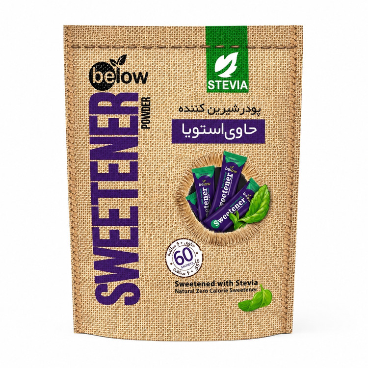 ساشه شیرین کننده نوشیدنی کم کالری بیلو بسته 60 عددی بدون شکر حاوی استویا