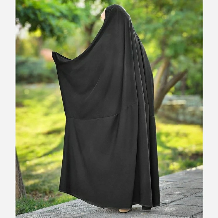 چادر مشکی عراقی چادر اصیل عربی واقعی چادر عبایه دو تیکه در کمردرزمی خورد ( خبانه دار ) چادر کربلا نجف لباس محرمی اربعین