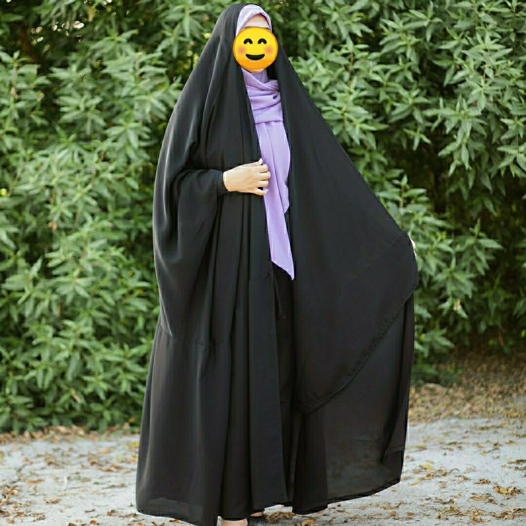 چادر مشکی عراقی چادر اصیل عربی واقعی چادر عبایه دو تیکه در کمردرزمی خورد ( خبانه دار ) چادر کربلا نجف لباس محرمی اربعین
