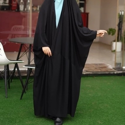 چادر مشکی عراقی چادر اصیل عربی واقعی چادر عبایه دو تیکه در کمردرزمی خورد ( خبانه دار ) چادر کربلا نجف لباس محرمی اربعین