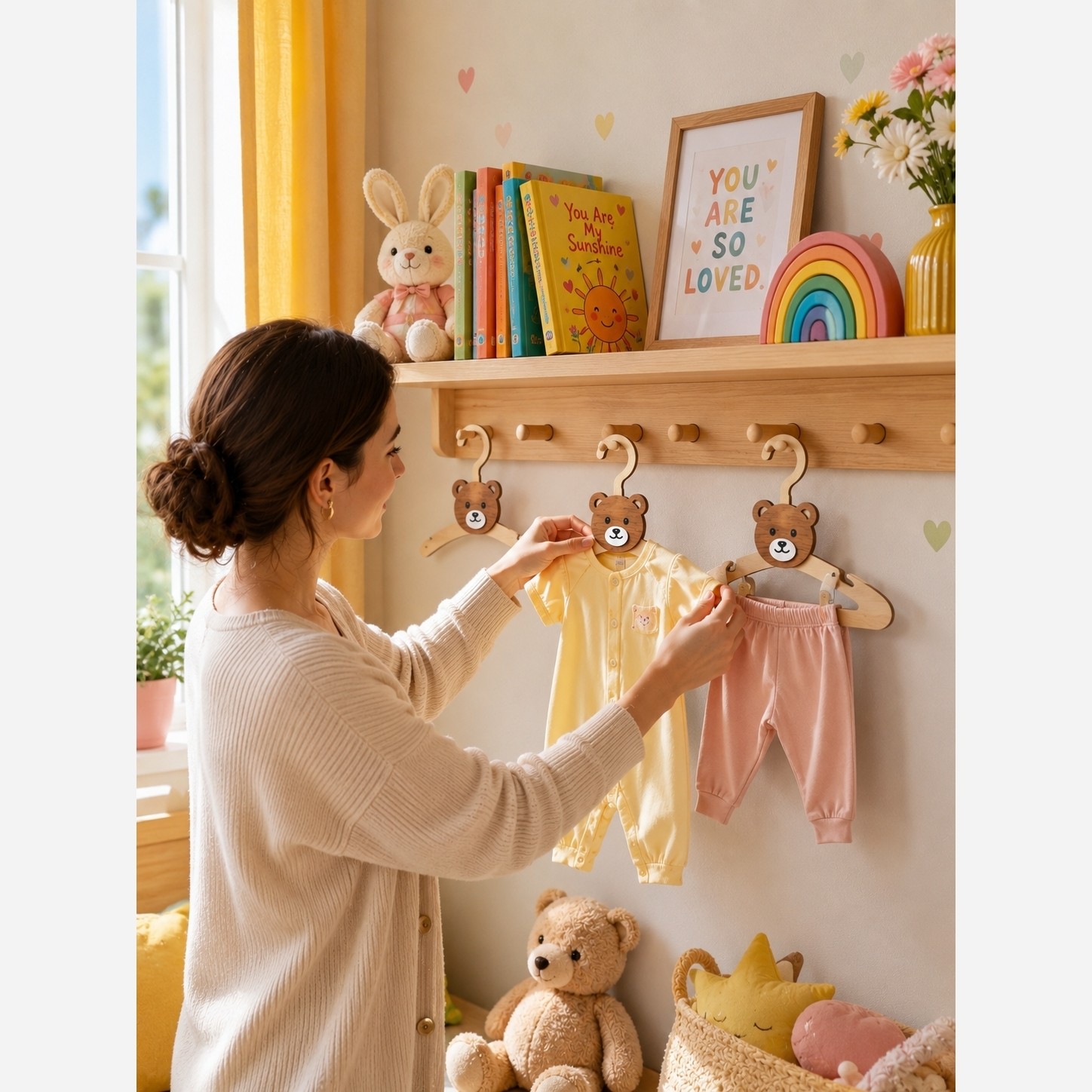 چوب لباسی چوبی نوزاد (کودک) تدی MDF وانوچای برای لباس و شلوار
