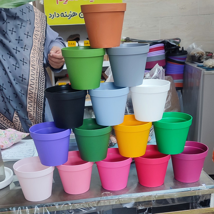 گلدان رویال شهر اذین پلاستیکی رنگی مات بهمراه زیرگلدانی گلدان کاکتوس گلدان بنفشه افریقایی گلدان کوچک گلدان رنگی کد 1200