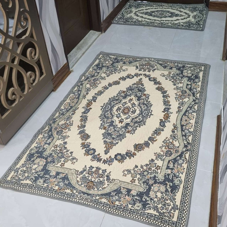 روفرشی 1.5 متری مخمل دورو ( 2رو ) رنگ طوسی ضخیم طرح حلقه روفرشی یک و نیم متری