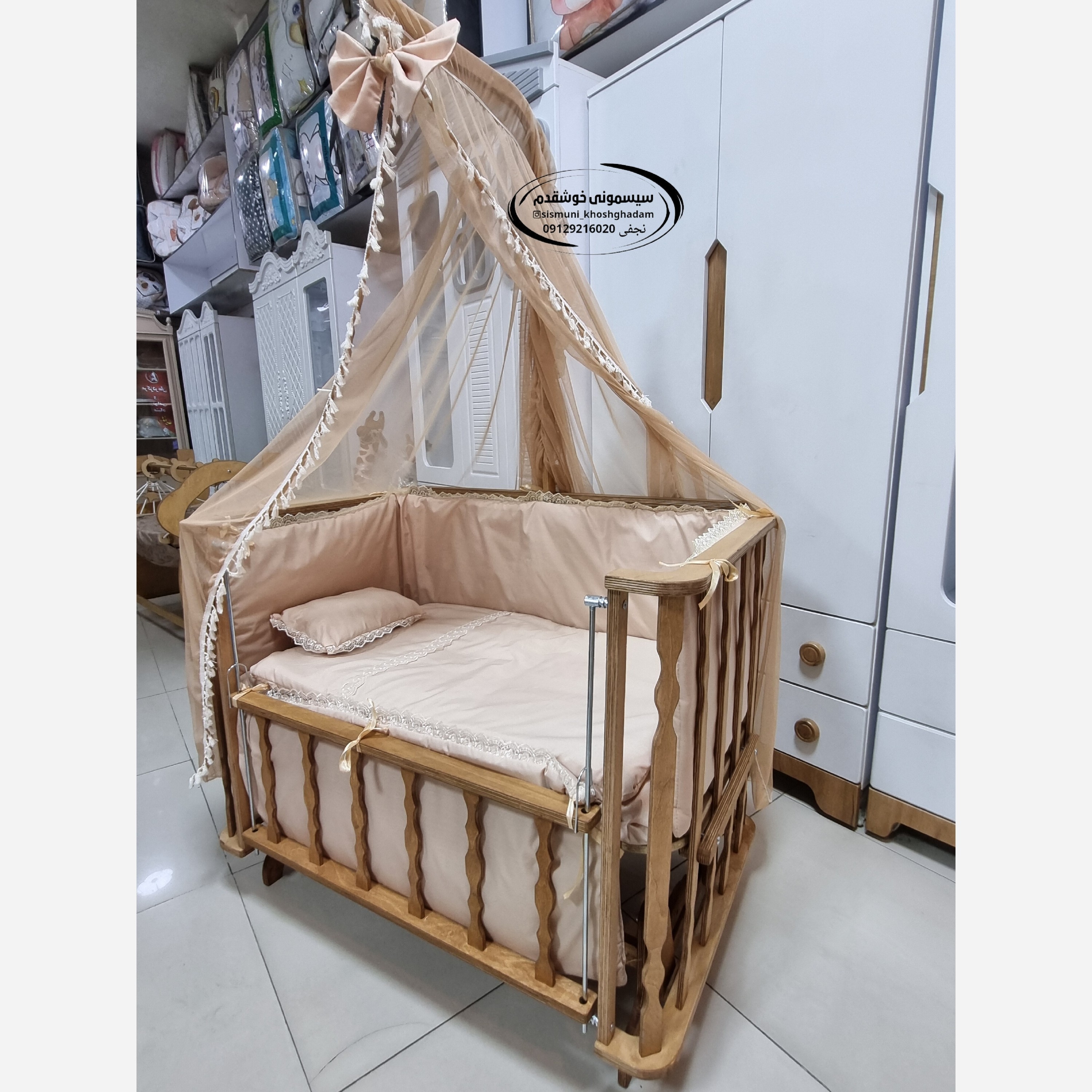 گهواره چوبی مدل فرشته ، گهواره کنارمادر ،تخت نوزاد(پسکرایه)