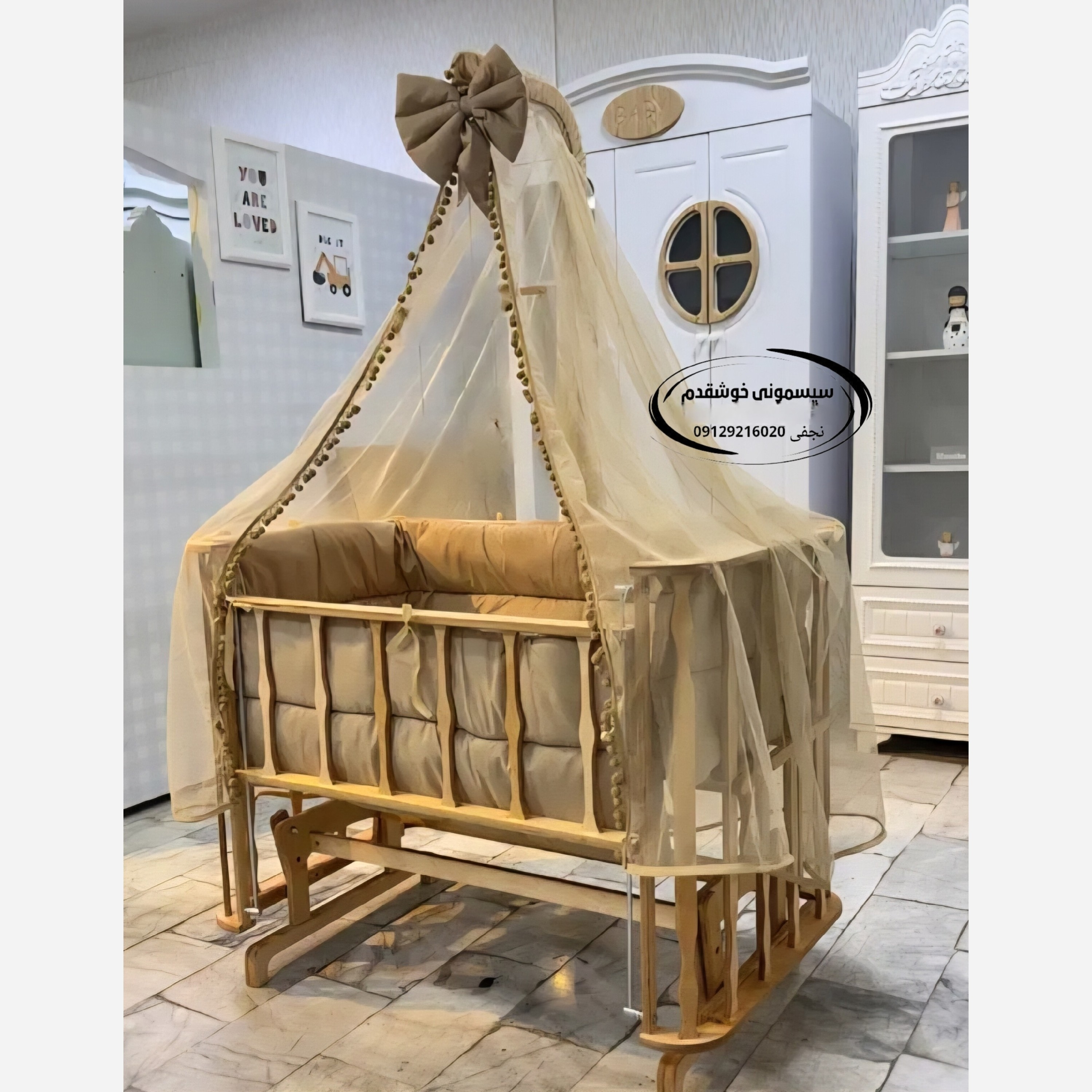 گهواره چوبی مدل فرشته ، گهواره کنارمادر ،تخت نوزاد(پسکرایه)
