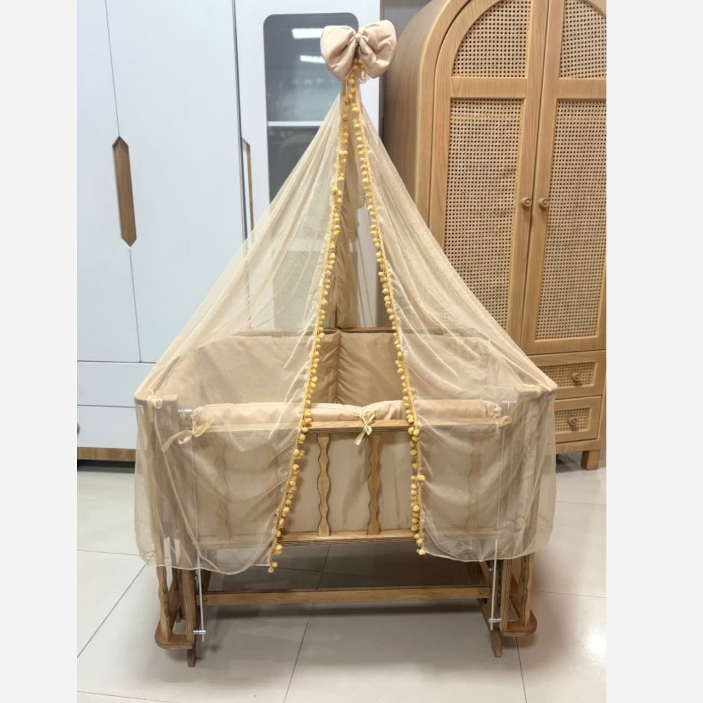 گهواره چوبی مدل فرشته ، گهواره کنارمادر ،تخت نوزاد(پسکرایه)