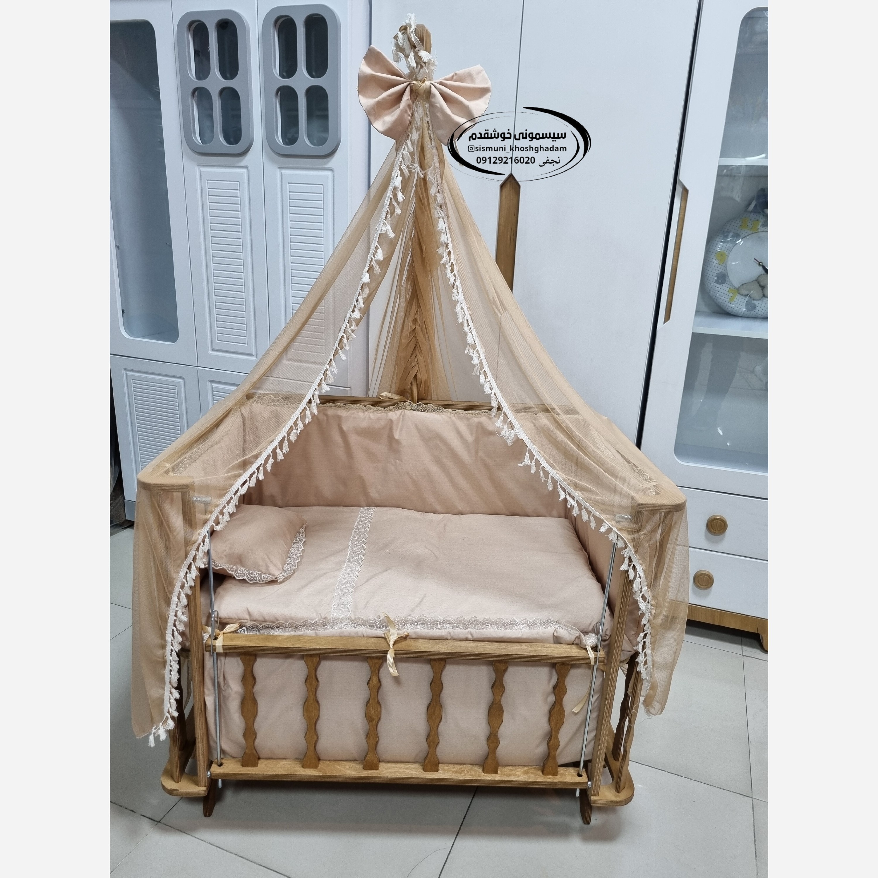 گهواره چوبی مدل فرشته ، گهواره کنارمادر ،تخت نوزاد(پسکرایه)