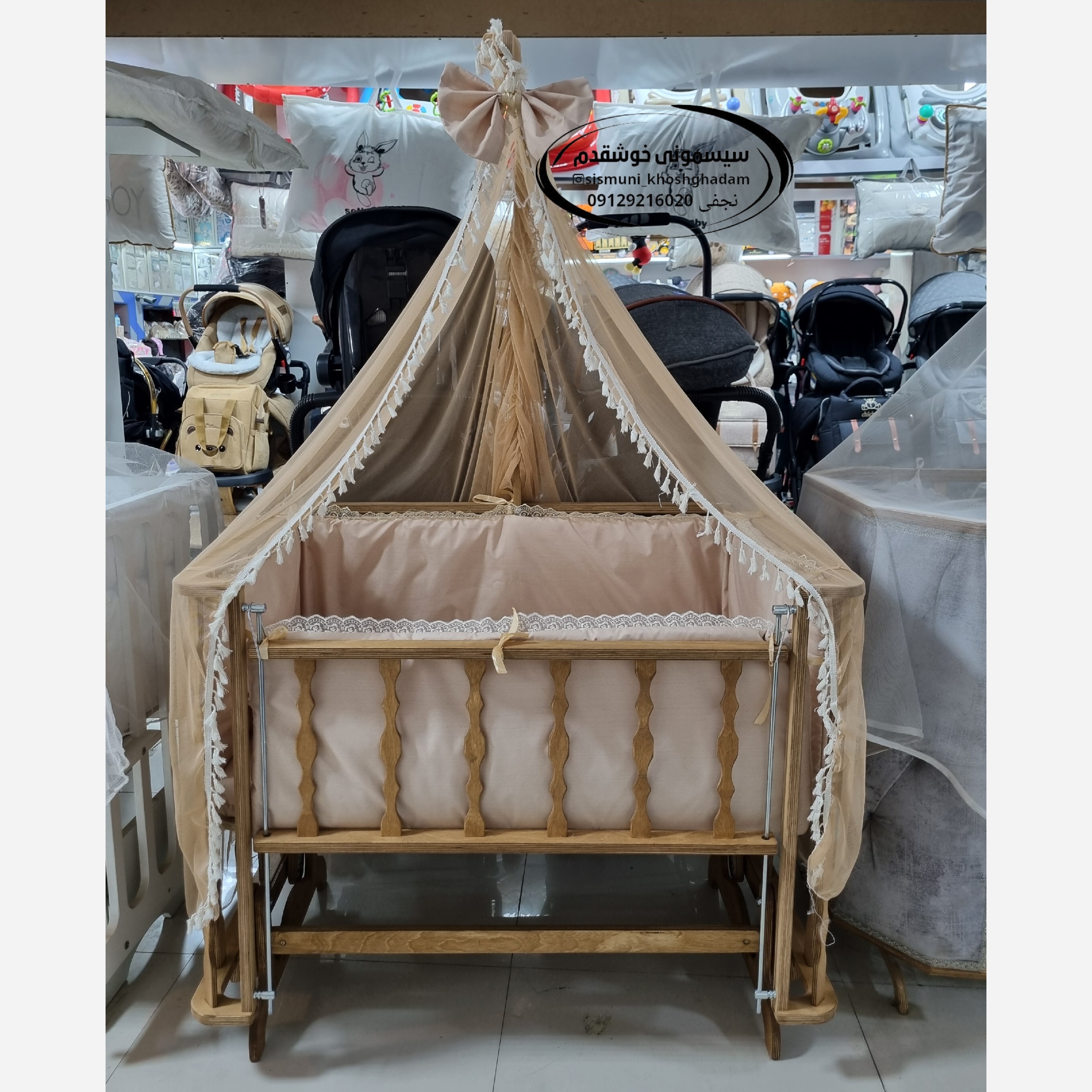 گهواره چوبی مدل فرشته ، گهواره کنارمادر ،تخت نوزاد(پسکرایه)