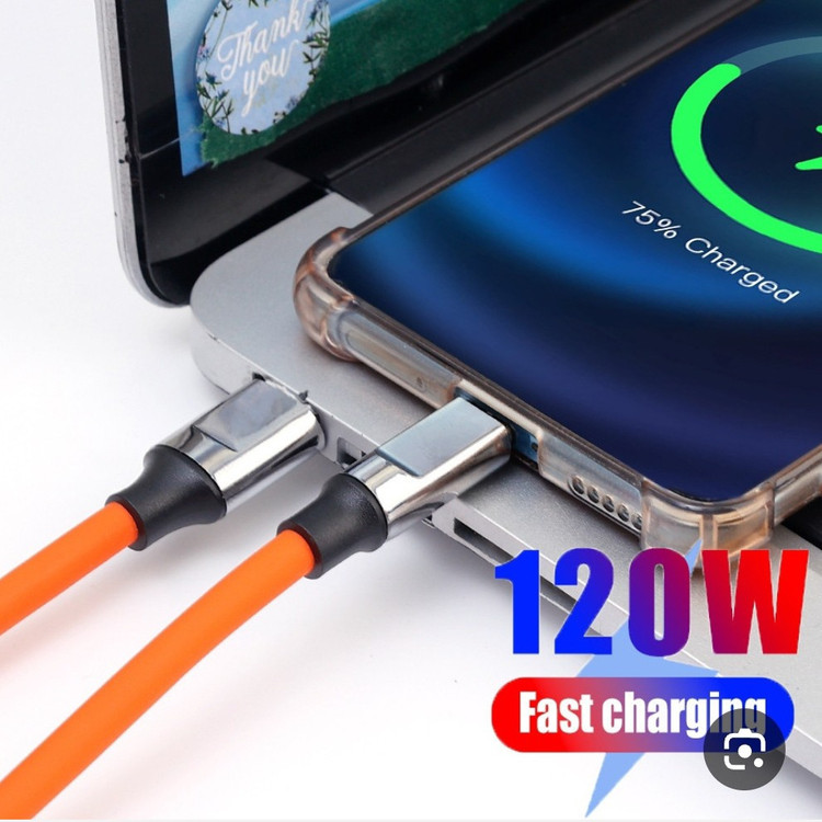 کابل شارژ فست شارژ Micro USB (120 وات 6 آمپر) سرسوکت نارنجی،امکان انتقال اطلاعات،دارای روکش سیلیکونی،جنس اورجینال و اصلی