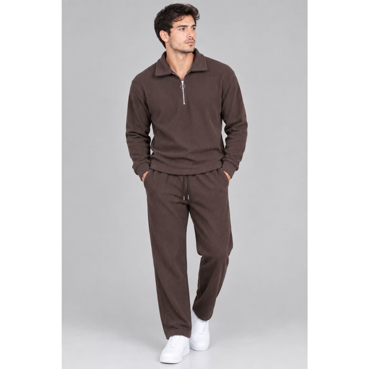 ست بلوز و شلوار مردانه نیم زیپ پارچه مراکشی (2XL/3XL)