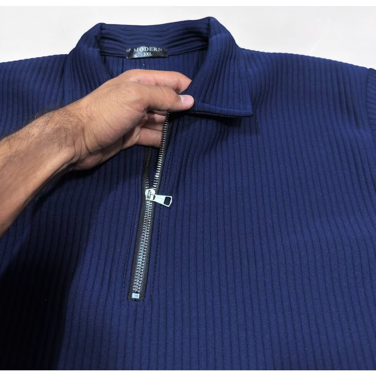 ست بلوز و شلوار مردانه نیم زیپ پارچه مراکشی (2XL/3XL)
