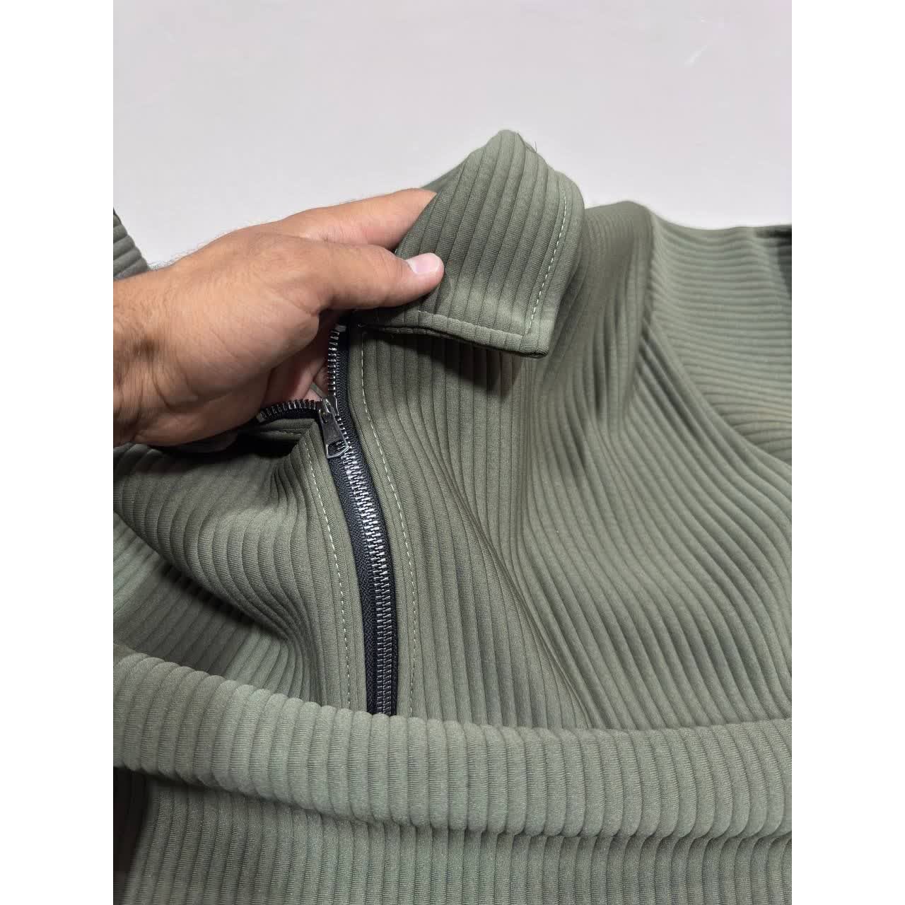 ست بلوز و شلوار مردانه نیم زیپ پارچه مراکشی (2XL/3XL)