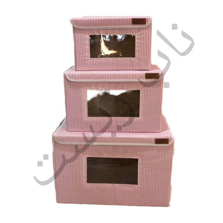 باکس نظم دهنده لباس 3 تایی سه سایز برند اویم evim ایست دار جلوطلقی طرح راه راه